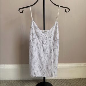 Vintage Vanity White Beaded Cami Top Y2K Lace Sheer Tank Size Large